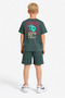 Boys' Khaki Cotton Short Sleeve Letter Printed T-Shirt and Shorts Two-Piece Set - 2