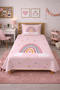 Rainbow Heart Pink Single Pique Set-Fairy Tale Theme Nordic Powder Yellow Quilted Bedspread - 2
