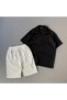 Raporlu Ottoman Fabric Black T-Shirt + White Shorts 2-Piece Top and Bottom Set - 2