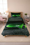 Race Car Pattern Single Pique Set-Sports Themed Modern Green Black Decorative Bedspread