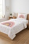 Rainbow Floral Patterned Teen Pique Set - Fairy Tale Themed Nordic Powder Ecru Quilted Bedspread - 2