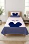 Children's Pique Set with Striped Ear Figures - Navy Blue Minimal Modern White Quilted Bedspread