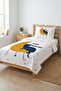 Starry Cat Sleeping Themed Youth Pique Set-Dream Night Modern Navy Blue Yellow Decorative Bedspread - 5