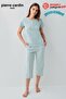 Women's Large Size Modal Cotton Comfortable Fit Striped Capri Short Sleeve Pajama Set
