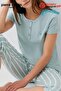 Women's Large Size Modal Cotton Comfortable Fit Striped Capri Short Sleeve Pajama Set - 3