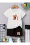 Hi Bear Printed T-Shirt Shorts Summer Children's Set