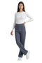 Women's Anthracite High Waist Draped Crepe Trousers with Flexible Wide Legs - 3