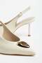 Women's Thin Heeled Shoes Stiletto Beige Galvanized Heel with Metal Accessories - 2