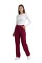 Women's Burgundy High Waist Draped Crepe Trousers with Flexible Wide Legs - 5