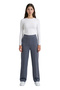 Women's Anthracite High Waist Draped Crepe Trousers with Flexible Wide Legs - 5