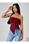 Tulle Front Gathered Strapless Blouse - 2