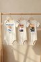 Organic 100% Cotton Set of 3 Style Teddy Bear Girl Printed Short Sleeve Snap Fastener Baby Bodysuit