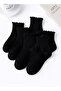 3-Piece Ruffle Detailed 100% Cotton Black Short Women's Socks