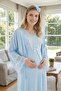New Season Blue Lace Summer Special Design 100% Cotton Full Length Maternity Maternity Dressing Gown Nightgown Set - 8