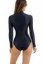 Long Sleeve Zipper Women's Swimsuit - Black Half Zipper Detailed Swimwear - 2