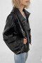 Pb Women's Black Faux Leather Jacket with Stand Collar and Textured Design - 3