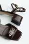 Large Size Women's Short Heeled Sandals Brown with Horizontal Stone Accessories - 2