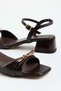 Large Size Women's Low Heel Sandals Brown with Metal Mustaches on the Tekband - 2