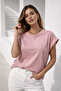 Women's Dusty Rose Cotton Double Sleeve Detailed Comfortable Fit T-Shirt - 5