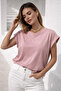 Women's Dusty Rose Cotton Double Sleeve Detailed Comfortable Fit T-Shirt - 4