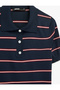 Short Sleeve Polo Neck Striped Knitwear T-Shirt - 5