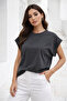 Women's Anthracite Cotton Double Sleeve Detailed Comfortable Fit T-Shirt - 2