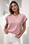 Women's Dusty Rose Cotton Double Sleeve Detailed Comfortable Fit T-Shirt - 3