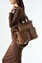 Washable Leather Multi-Compartment, Shoulder and Arm Bag, Brown Model: (571-14-12t) - 2