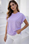 Women's Lilac Cotton Double Sleeve Detailed Comfortable Fit T-Shirt - 7