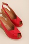 Genuine Leather Padded Heeled Casual Sandals Pkr.501 Red - 3