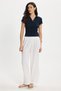 Women's slim fit cotton polo collar short sleeve navy blue t-shirt - 2