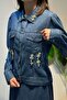 Stone Detailed Skirted Denim Suit 19527 Denim - 5
