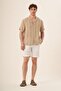 Men's Short Sleeve Cotton Striped Shirt Beige