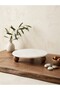 Natural White Marble Wooden Stand Round Presentation Plate and Decorative Stand - Diameter: 28 Cm, Height: 5 cm