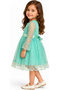 Girl's Dress with Tulle Sleeves, Polka Dot Detail, Laced Hem, Lined, Midi Length, Green Color - 3