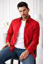 Men's Red Shirt Long Sleeve Pocketed Wide Cut Oxford Quality Fabric Printed - 5