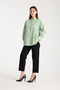 Women's Classic Collar Long Sleeve Relaxed Fit Shirt with Stone Button Detail - 2