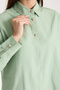 Women's Classic Collar Long Sleeve Relaxed Fit Shirt with Stone Button Detail - 7