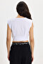 Women's Slim Fit 100% Cotton Pleated Soft Texture White Crew Neck Crop Blouse - 7