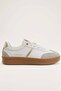 White Women's Sneaker - Casual Walking Shoes with Tan Rubber Sole