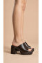 High Heeled Faux Leather Summer Women's Slippers Sandals with Single Thick Stripe - 3