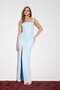 Baby Blue Square Neck Sequined Evening Dress with Slits