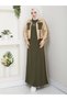 Women's 2-Piece Set Long Dress and Jacket with Pockets Two Yarns Cotton Stylish Sporty N-05479 _ Khaki