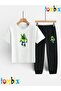 Single Green Shape Printed T-Shirt and Sweatpants (Sweatpants with Pockets) Children's Top and Bottom Set