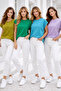 Women's 4-Pack Grass Green-Turquoise-Mustard-Lilac Cotton Double Sleeve Detailed Comfortable Fit T-Shirt - 3