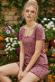 Rose-Dry Flower Patterned Lace Ribbed Camisole Knitted Shorts Pajama Set 26120052