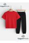 Single Green Shape Printed T-Shirt and Sweatpants (Sweatpants with Pockets) Children's Top and Bottom Set - 2