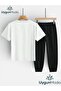 Single Green Shape Printed T-Shirt and Sweatpants (Sweatpants with Pockets) Children's Top and Bottom Set - 2