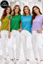Women's 4-Pack Grass Green-Turquoise-Mustard-Lilac Cotton Double Sleeve Detailed Comfortable Fit T-Shirt