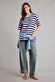 100% Cotton Oversized Striped T-Shirt H2359Ax26Sm - 2
